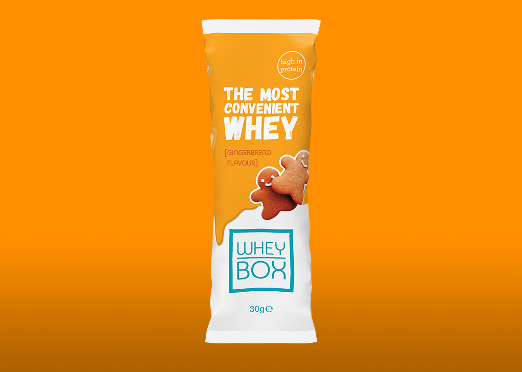Whey Box - Gingerbread flavour single serving 30g sachet.