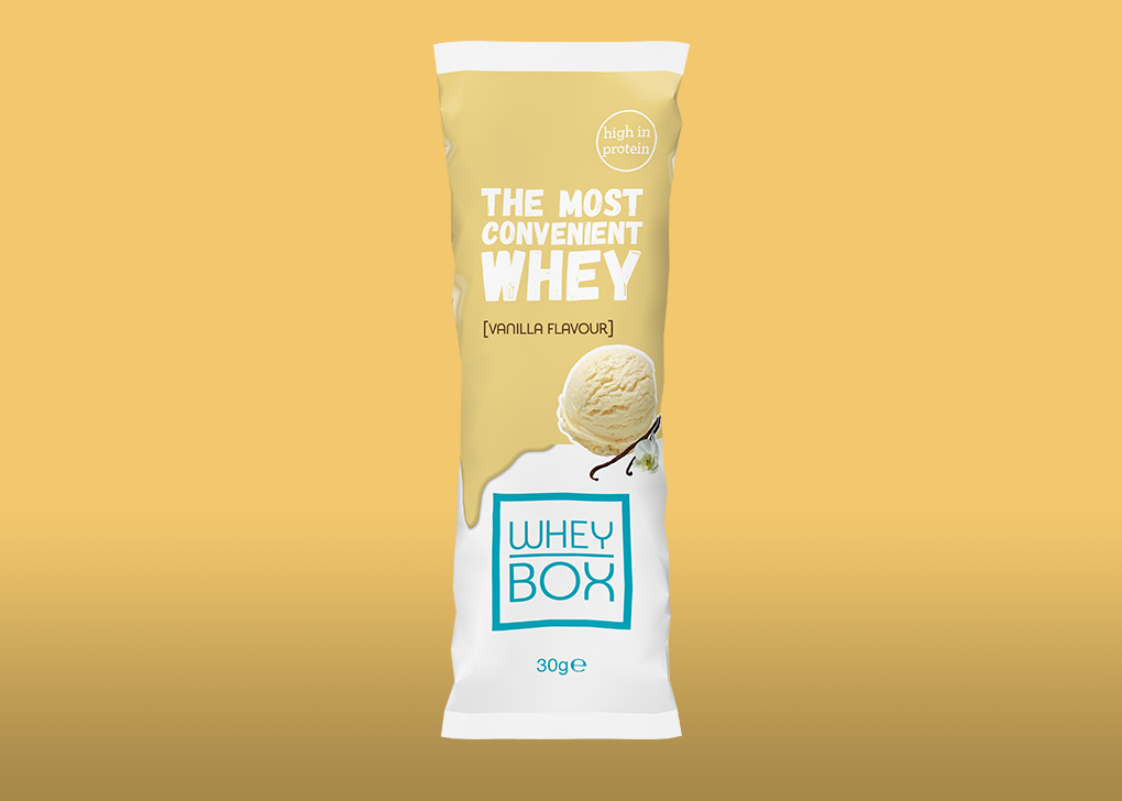 Whey Box - Vanilla flavour single serving 30g sachet.