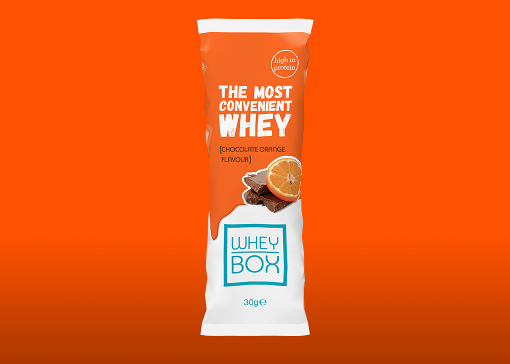 Whey Box - Chocolate Orange flavour single serving 30g sachet.