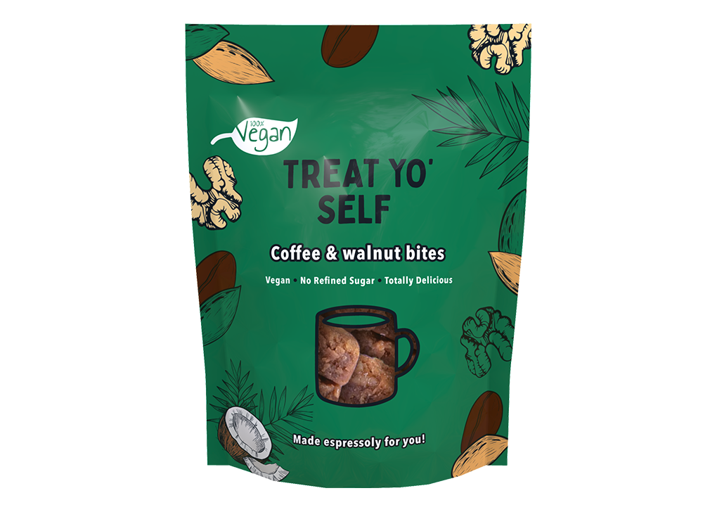 Treat Yo' Self Foods Coffee & Walnut Bites, packagign design by proper!