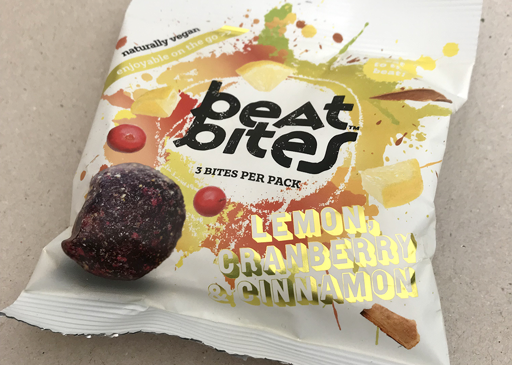 Beat Bites photography of Lemon, Cranberry & Cinnamon showing the metalic detail