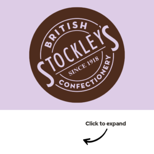 Stockley's logo stamp designed for Iceland packs in chocolate raisin colours