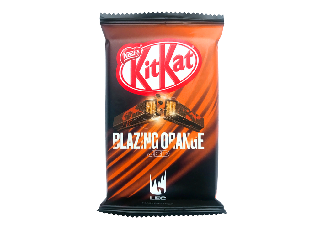 Image of a Limited Edition Blazing Orange flavoured KitKat for Jed, designed by Proper Creative Ltd